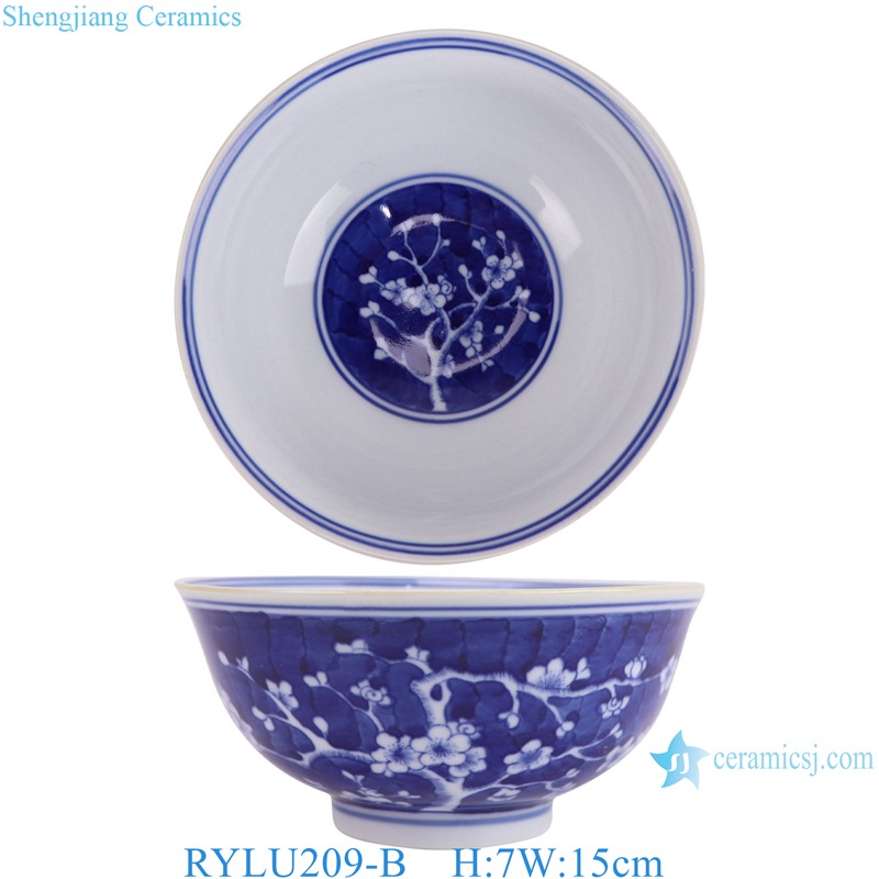 RYLU209-A 6 inch Ceramic Bowl  Blue and white Handpainted Ice Plum Pattern Soup Bowl Tableware