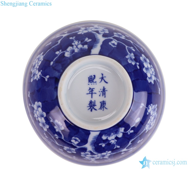 RYLU209-A 6 inch Ceramic Bowl  Blue and white Handpainted Ice Plum Pattern Soup Bowl Tableware--bottom view