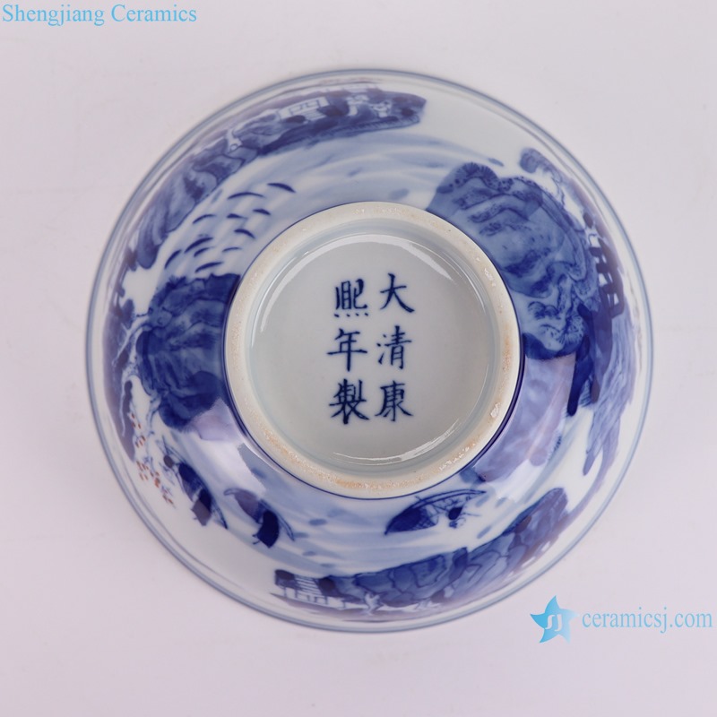 RYLU209-D 6 inch Ceramic Bowl  Blue and white Handpainted Landscape Pattern Soup Bowl Tableware--bottom view