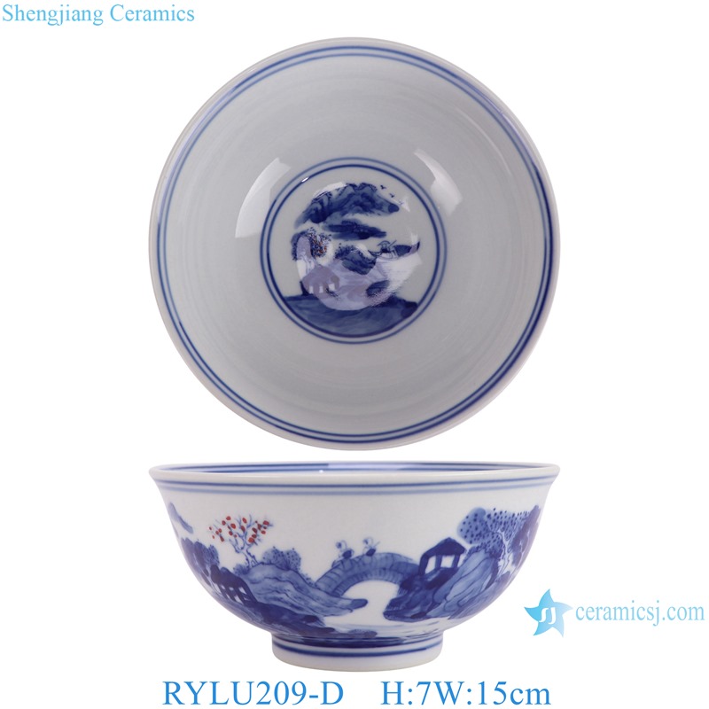 RYLU209-D 6 inch Ceramic Bowl  Blue and white Handpainted Landscape Pattern Soup Bowl Tableware