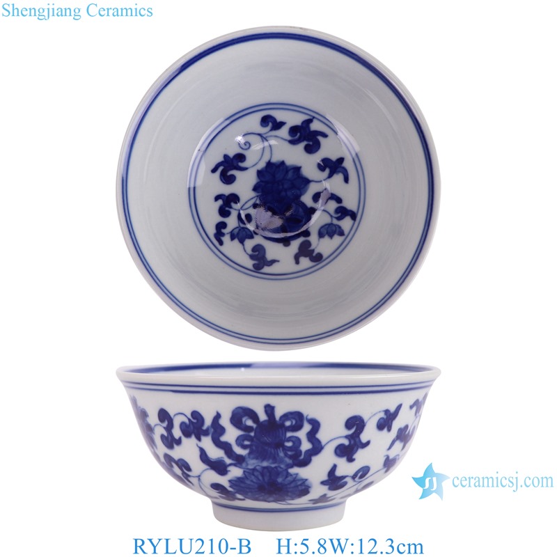 RYLU210-B 5 inch Blue and white Ceramic Rice Bowl Twisted flower Pattern Dinnerware