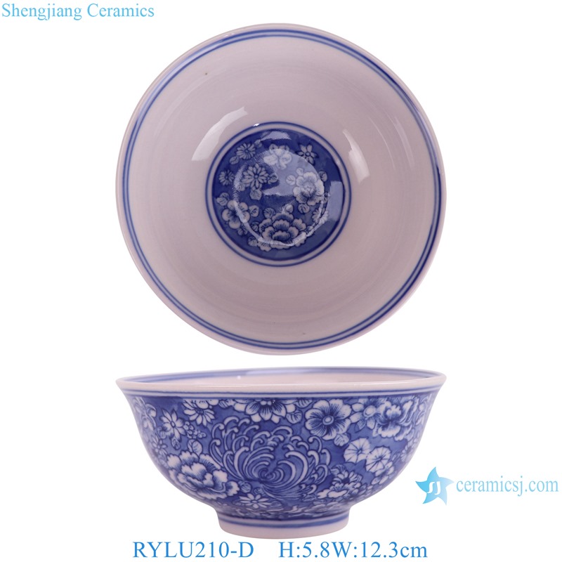 RYLU210-D 5 inch Blue and white Ceramic Rice Bowl  Flower  Pattern Dinnerware