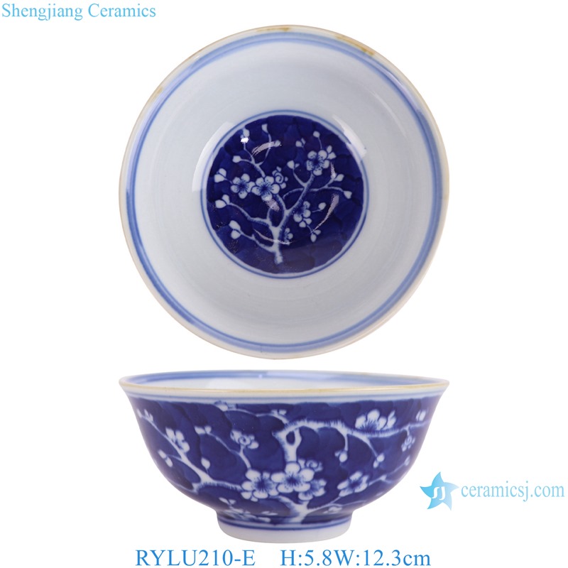 RYLU210-E 5 inch Blue and white Ceramic Rice Bowl  Ice Plum Pattern Dinnerware