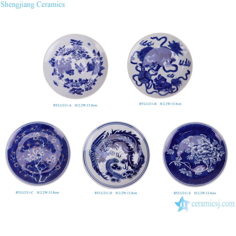 RYLU211-A-B-C-D-E 5.5 inch Lion Ice Plum Dragon Flower Pattern Ceramic Plate Dinnerwares