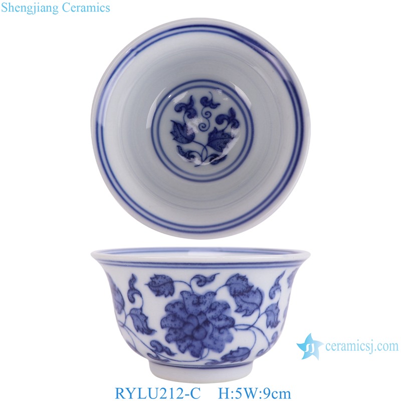RYLU212-C  3.5 inch Blue and white Flower pattern Ceramic Cup water cup 