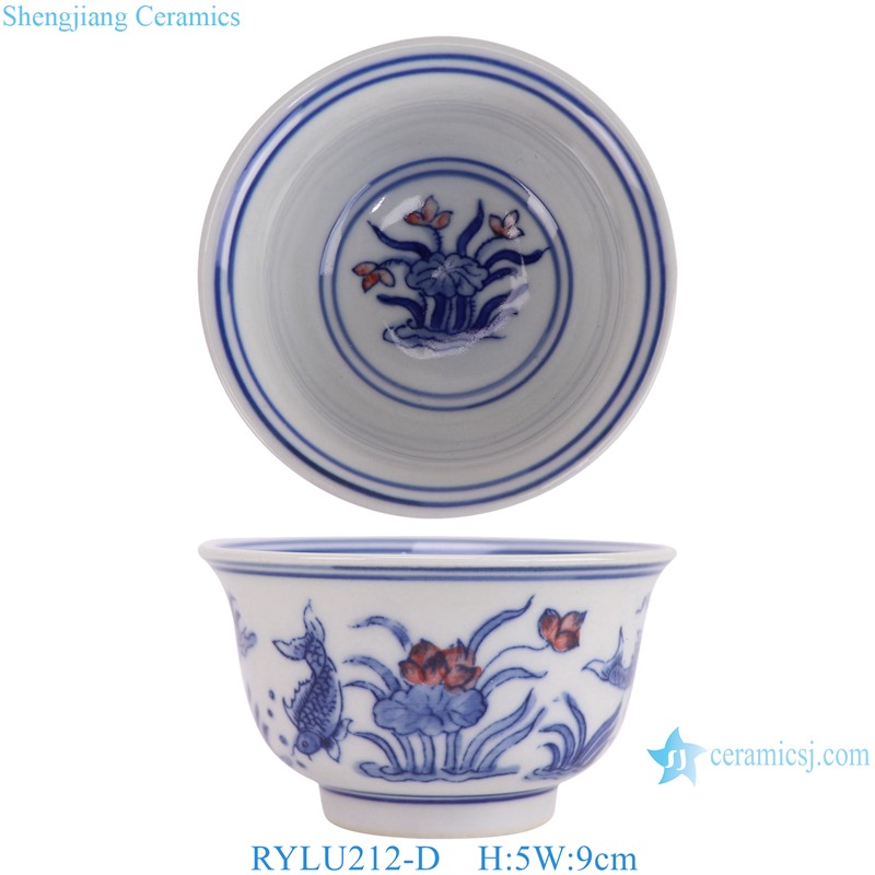RYLU212-D  3.5 inch Blue and white Lotus Flower pattern Ceramic Cup water cup 