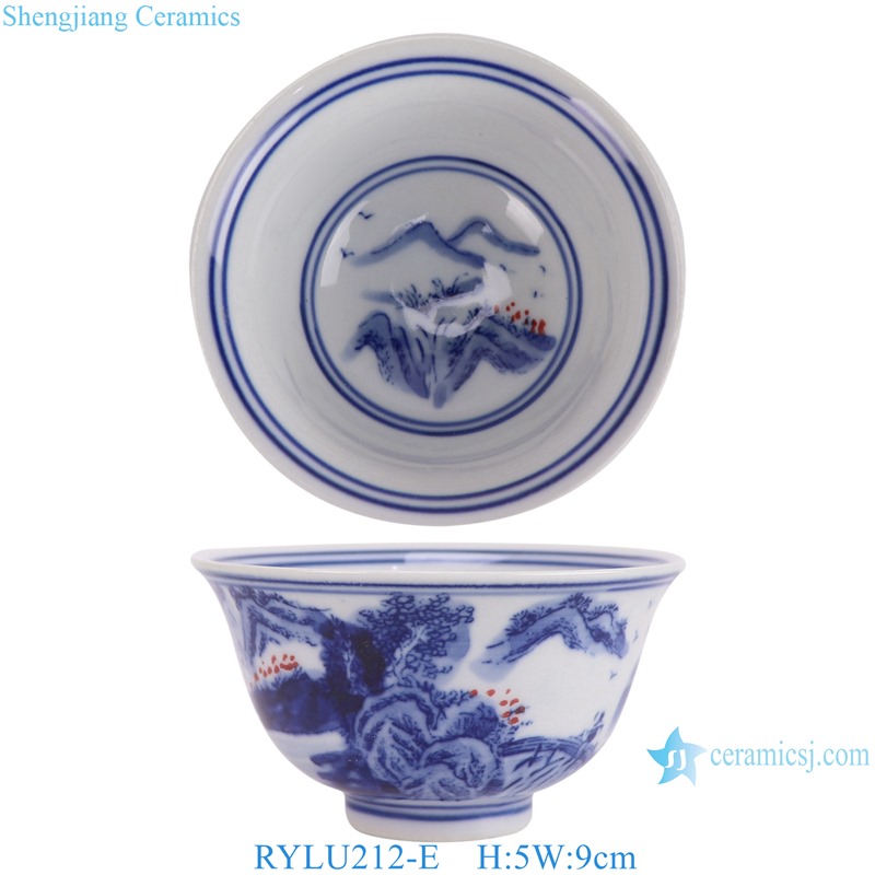 RYLU212-E  3.5 inch Blue and white Landscape pattern Ceramic Cup water cup  