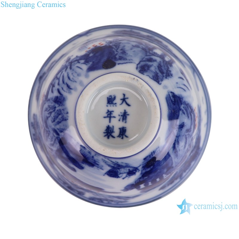 RYLU212-E  3.5 inch Blue and white Landscape pattern Ceramic Cup water cup -- bottom view