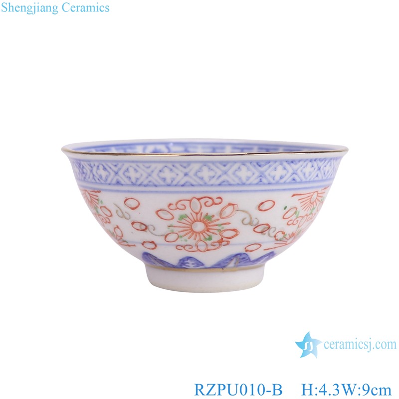 RZPU010-B rice pattern blue and white with gold dragon bowl 