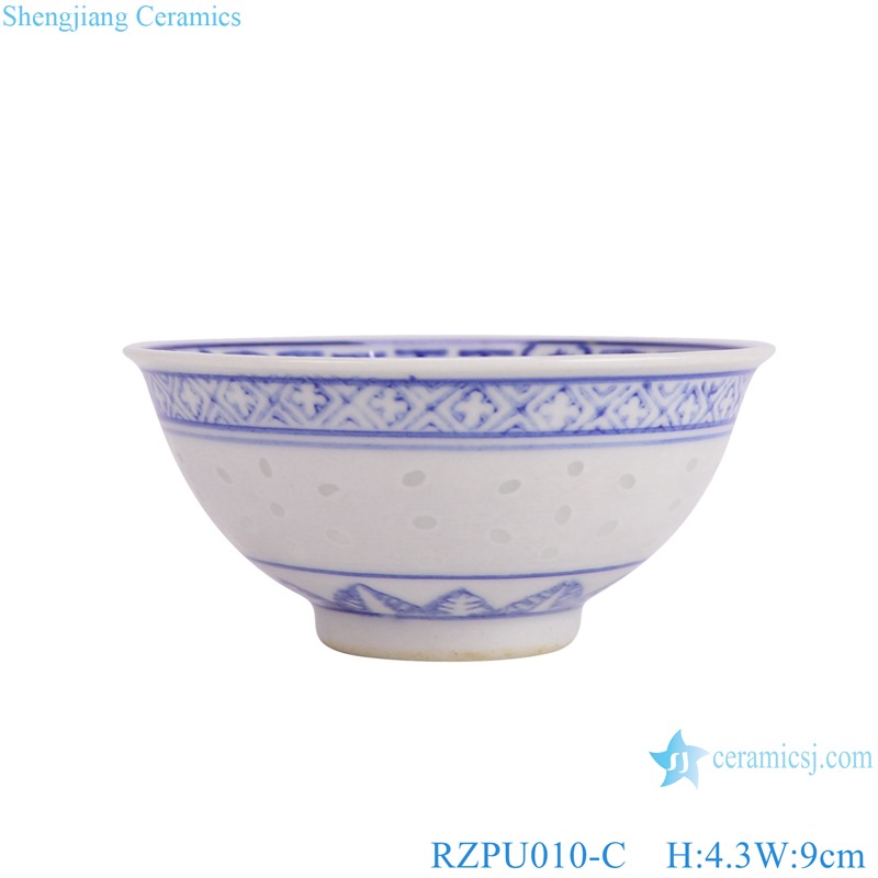 RZPU010-C blue and white rice pattern crane bowl