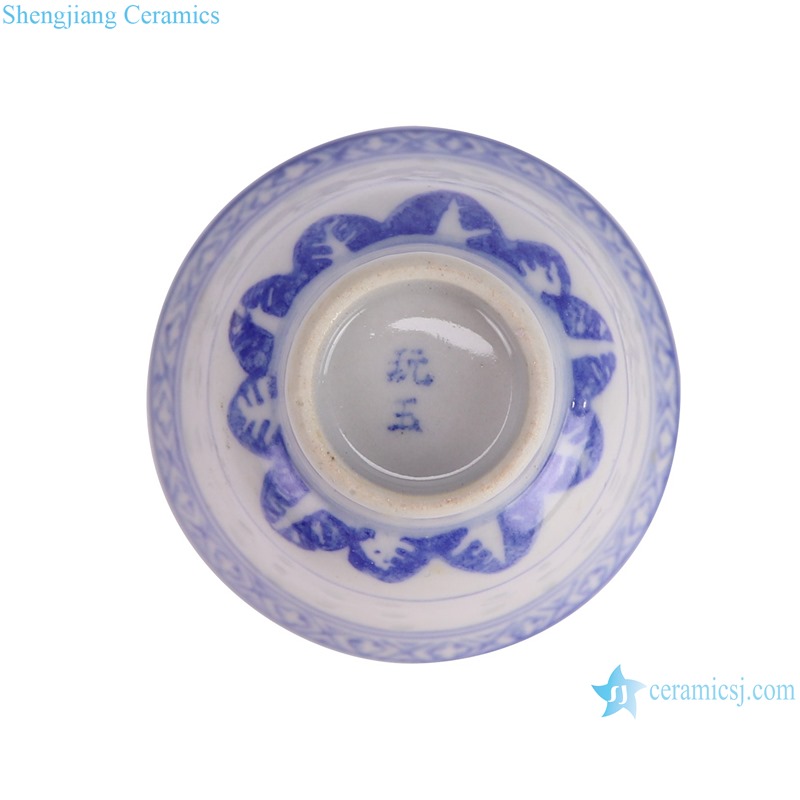 RZPU07 Blue and White rice flower pattern Ceramic Cup--bottom view