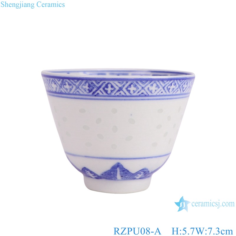 RZPU08-A  rice pattern blue and white  orchid cup