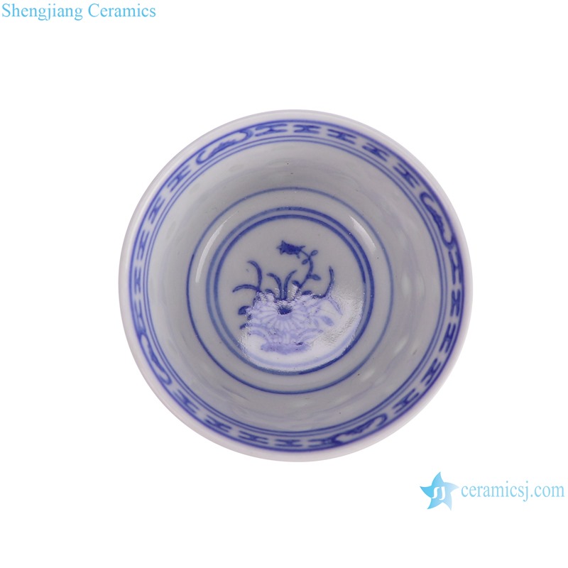 RZPU09-A  blue and white rice pattern orchid cup --bottom view