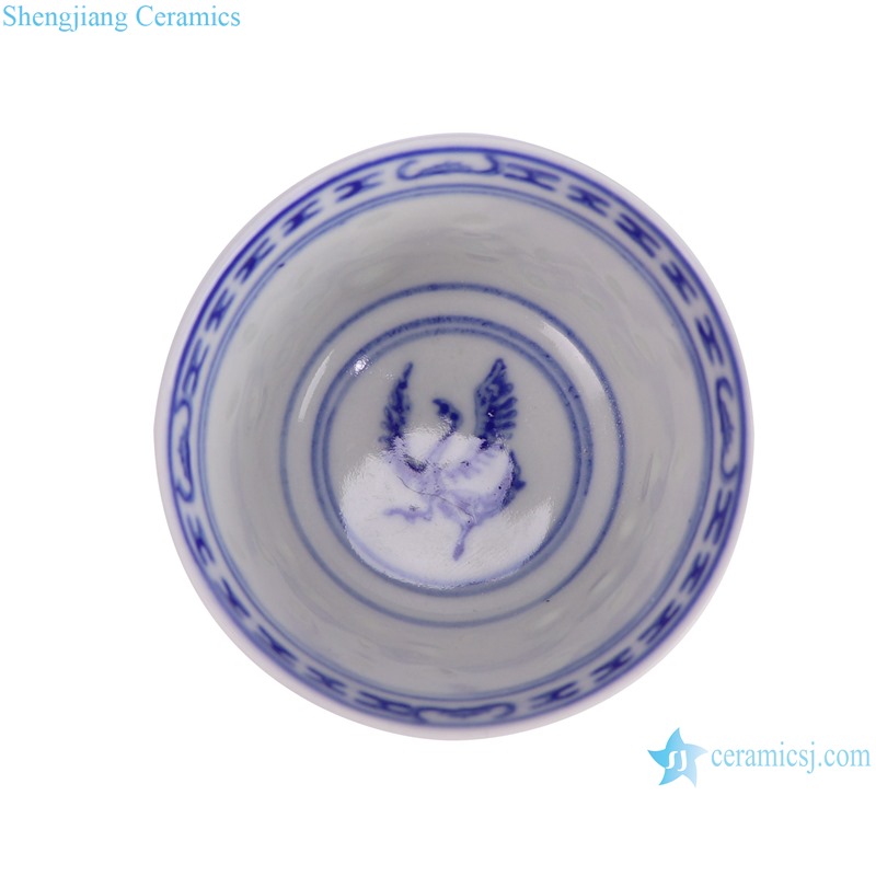 RZPU09-B blue and white rice pattern crane cup --bottom view