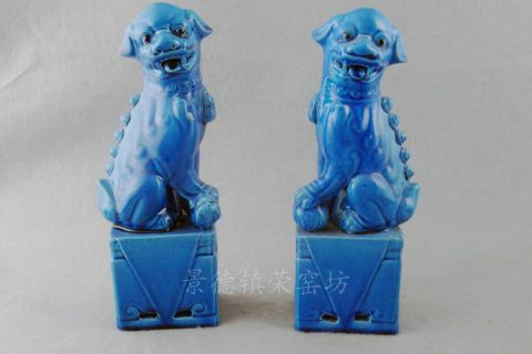 Blue Porcelain Foo Dog Figurine WRYJZ05