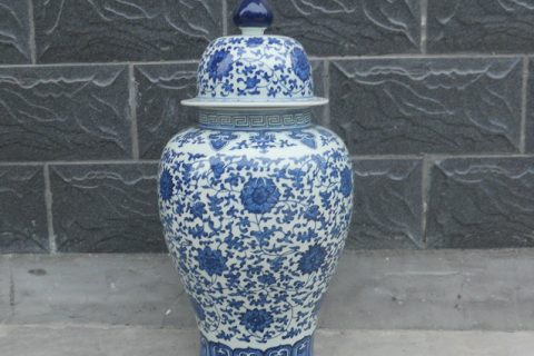 WRYTO01 28 inch Blue and white ceramic jar with flower design 