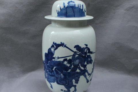 RYVX12 blue and white outdoor vase with lid 