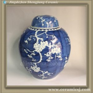 RYWG09 13" B & W Plum Blossom Ceramic Jars With Lid