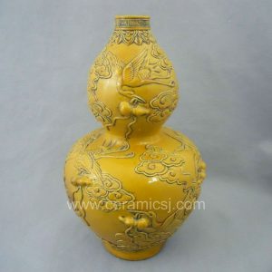 antique yellow hand carved ceramic vase WRYRA02