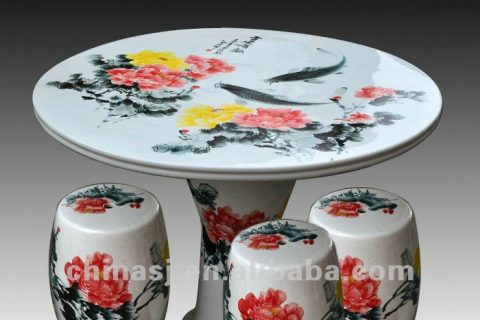 beautiful colored peony ceramic garden stool table set RYAY254