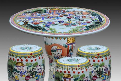 beautiful colored people design ceramic garden stool table set RYAY263