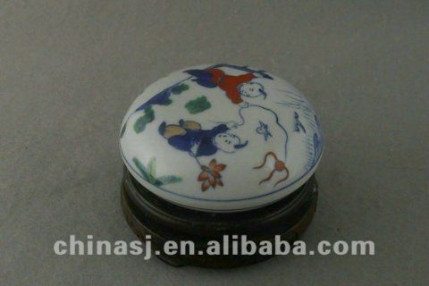 beautiful hand painted colored Porcelain storage box with playing boy design WRYAS128