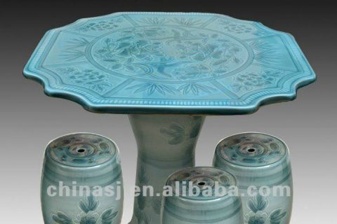 beautiful light blue ceramic garden stool table set RYAY268