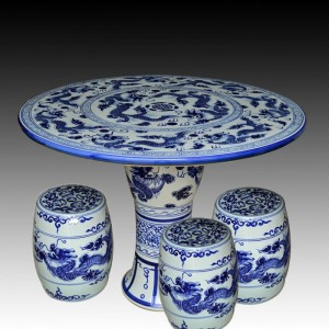 blue and white bamboo ceramic garden stool table set RYAY271