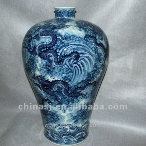 blue and white ceramic vase with handles RYUX02