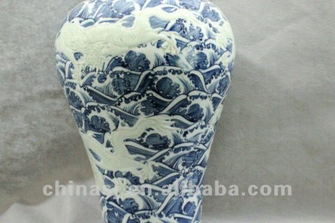 blue and white ceramic vase with handles RYUX03