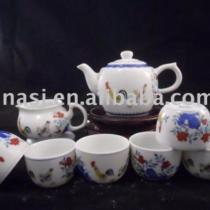 9pcs chicken and flower design porcelain tea sets