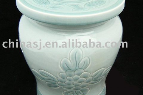 Celadon blue Ceramic Garden Stool floral WRYAZ219