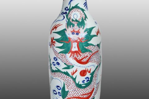 WRYGQ43 Blue and White big Ceramic vase with colorful dargon