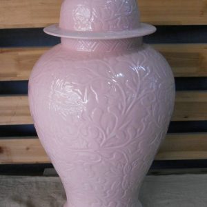 large pink hand engraved floral porcelain ginger jar WRYKB33