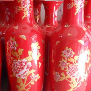 Chinese red floral design tall ceramic floor vase WRYKW09