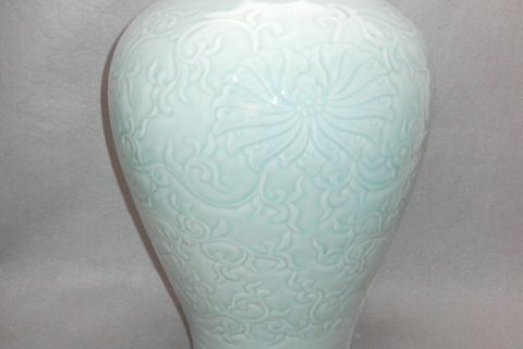 WRYMA15 Carved floral design Celadon Blue Ceramic Vase