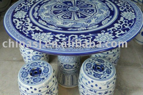 blue and white porcelain garden table and stool WRYAY25