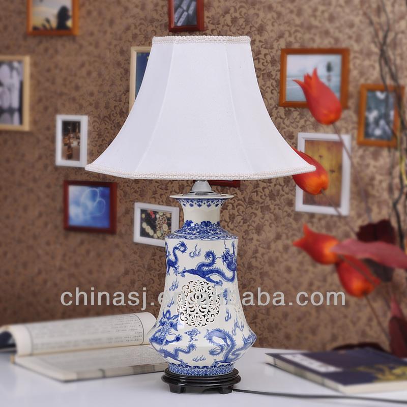 Oriental Blue And White Porcelain Lamp, Benoit Blue And White Ceramic Table Lamp