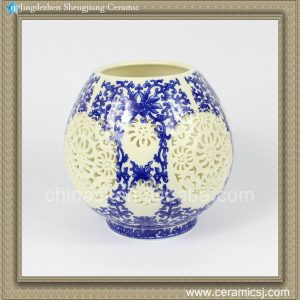 RYXH10 6inch Pierced Blue and White Votive Vase