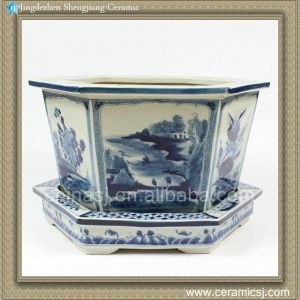 RZAJ06 14inch Blue and White Pot Floral and landscape design