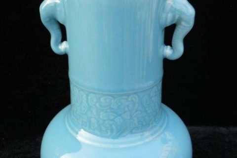 WRYKX02 blue celadon porcelain vase long neck with ears 