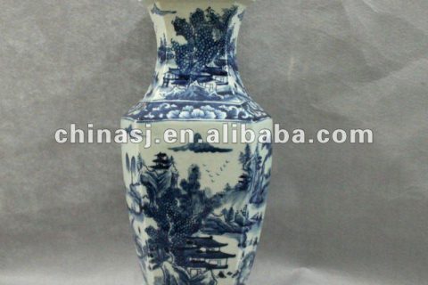 Blue and white hexagon porcelain jar RYUK08