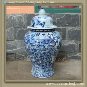 RYUJ14 Hand painted porcelain blue and white dragon ginger jar 