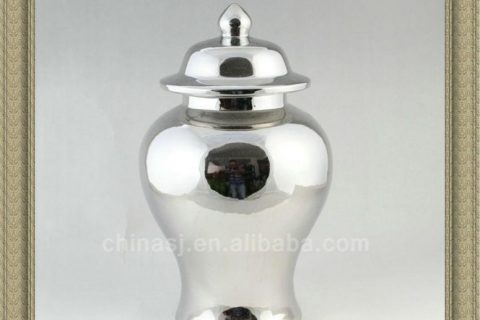 RYNQ41 14" Metal Silver Porcelain Temple Jar