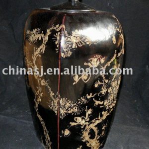WRYNE01 black brown flower design old Chinese porcelain ginger jar
