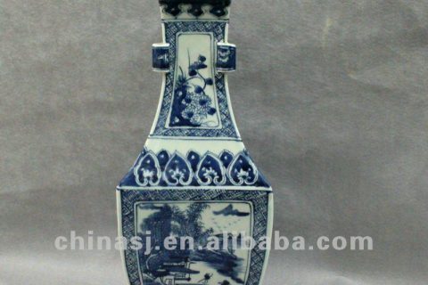 RYUK04 Blue and white triangular form porcelain jar 