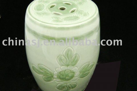 Celadon green Ceramic Garden Stool floral WRYAZ218