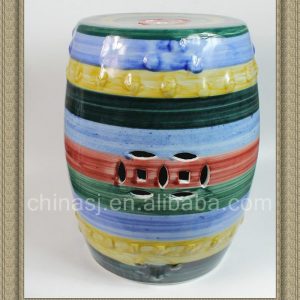 RYKB108 17inch Ceramic Garden Stool, Stripe Design