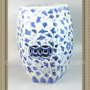 RYNQ47 18.5inch Blue and White Floral Ceramic Shower Stool