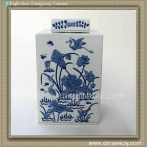 RYQQ09 12inch Hand painted Blue and White Square Jar